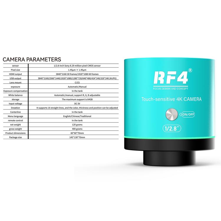 RF4 RF-4KC5 Touch Design 4K Ultra HD Microscope Camera for Trinocular Microscope - Blue