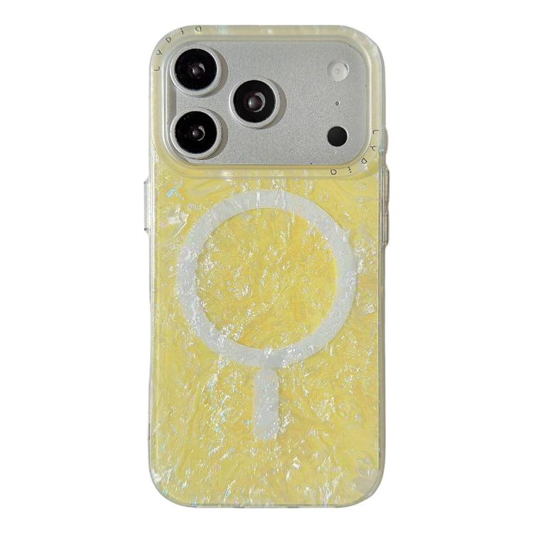 For iPhone 17 Pro Iridescent Gold Plated Shell Patterned Magnetic Phone Case