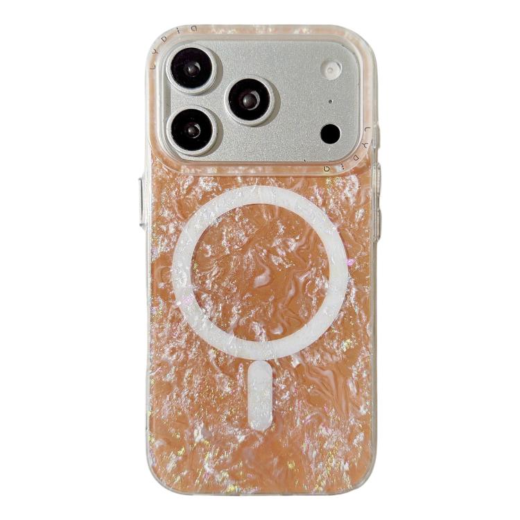 For iPhone 17 Pro Iridescent Gold Plated Shell Patterned Magnetic Phone Case