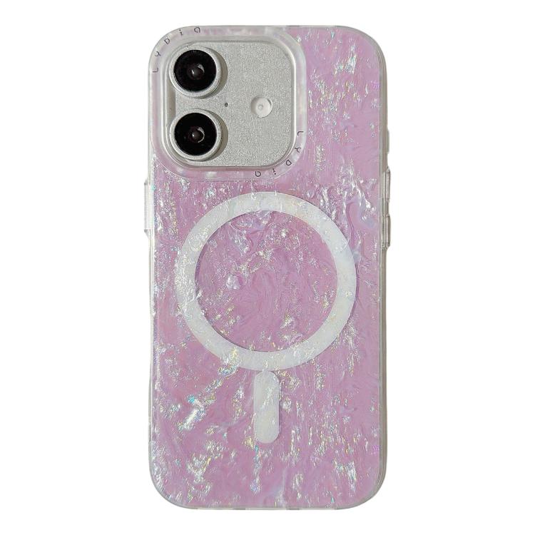 For iPhone 16 Iridescent Gold Plated Shell Patterned Magnetic Phone Case