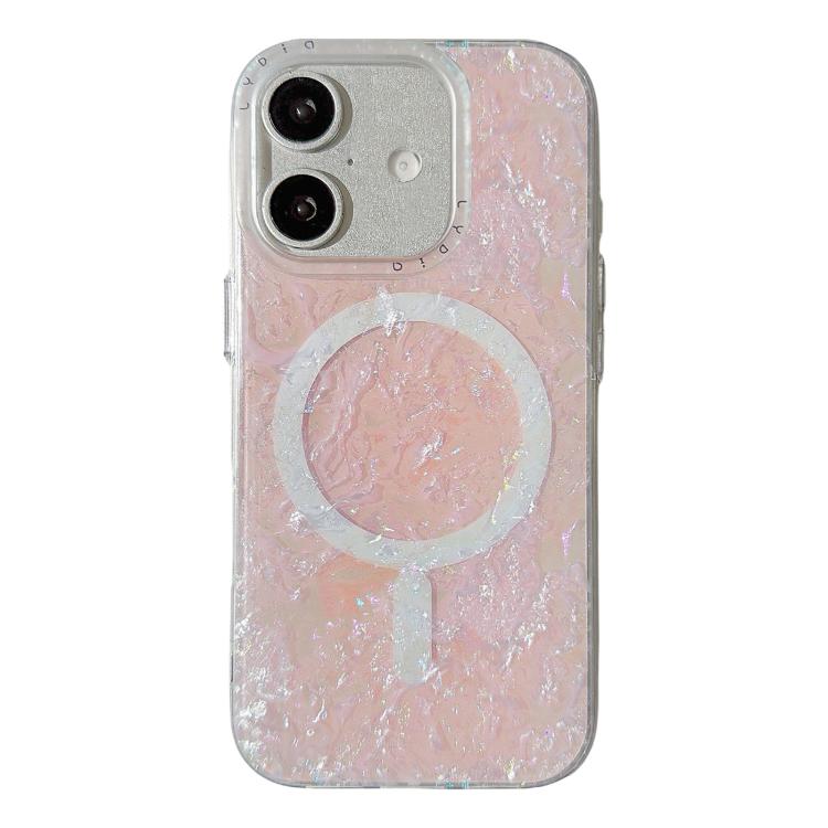 For iPhone 16 Iridescent Gold Plated Shell Patterned Magnetic Phone Case