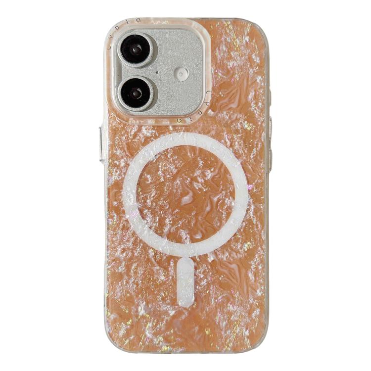 For iPhone 16 Iridescent Gold Plated Shell Patterned Magnetic Phone Case