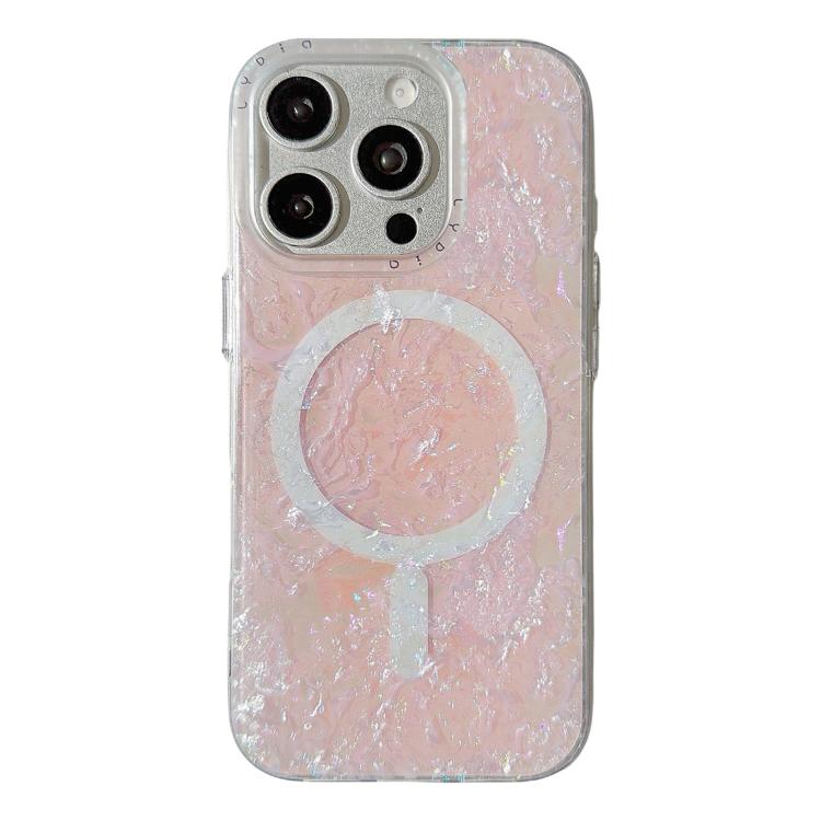 For iPhone 15 Pro Iridescent Gold Plated Shell Patterned Magnetic Phone Case