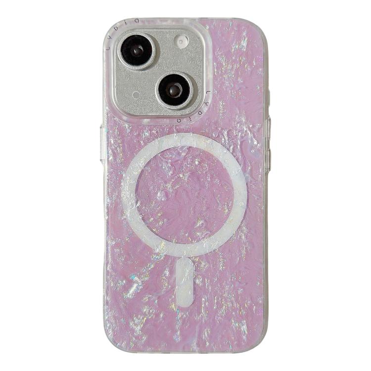 For iPhone 15 Iridescent Gold Plated Shell Patterned Magnetic Phone Case