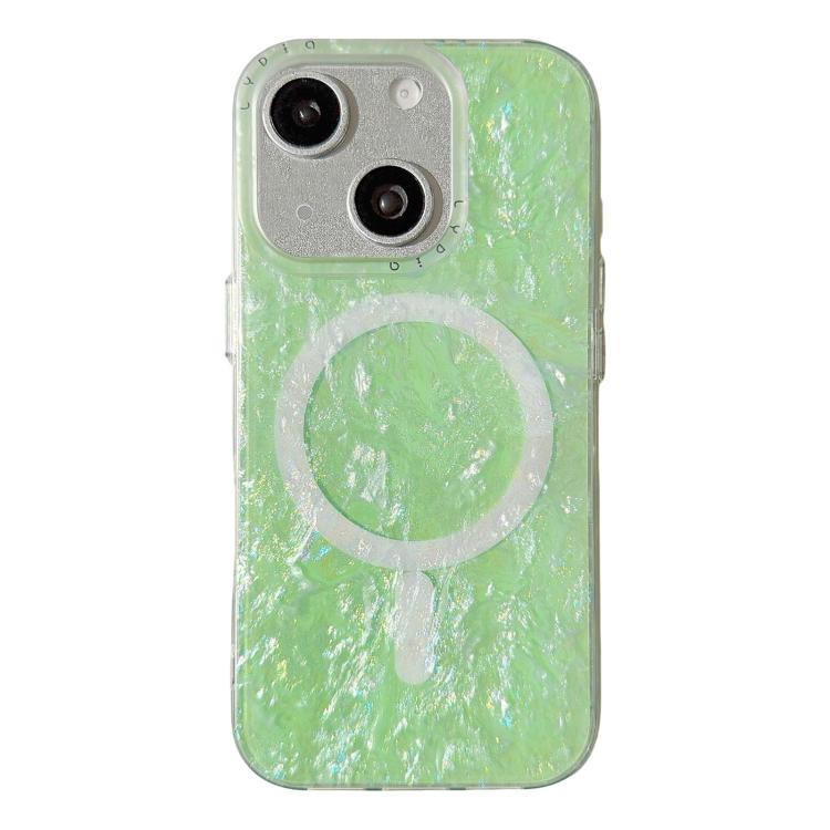 For iPhone 15 Iridescent Gold Plated Shell Patterned Magnetic Phone Case