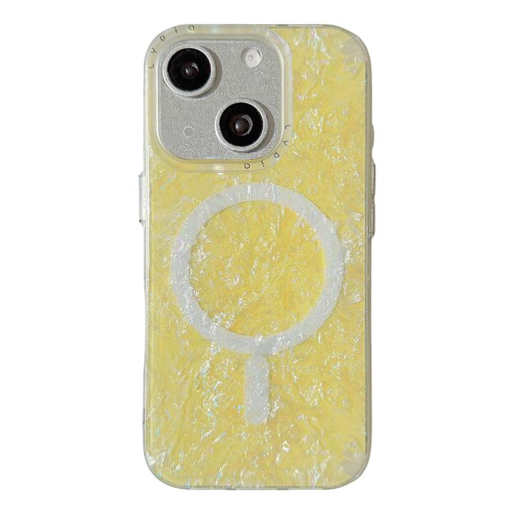 For iPhone 15 Iridescent Gold Plated Shell Patterned Magnetic Phone Case