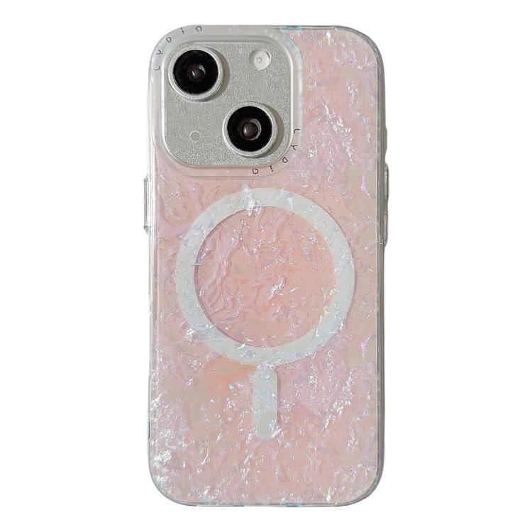 For iPhone 15 Iridescent Gold Plated Shell Patterned Magnetic Phone Case