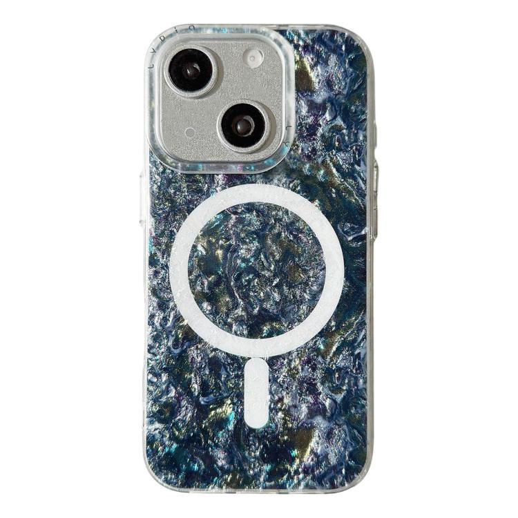 For iPhone 15 Iridescent Gold Plated Shell Patterned Magnetic Phone Case