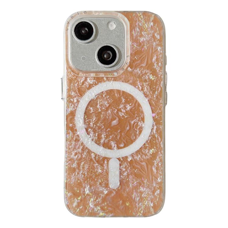 For iPhone 15 Iridescent Gold Plated Shell Patterned Magnetic Phone Case