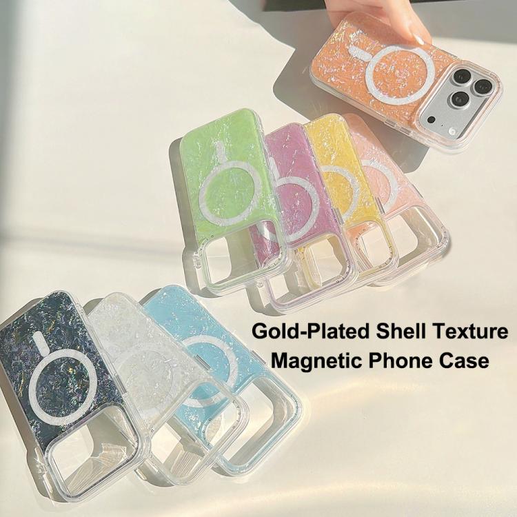 For iPhone 17 Pro Max Iridescent Gold Plated Shell Patterned Magnetic Phone Case