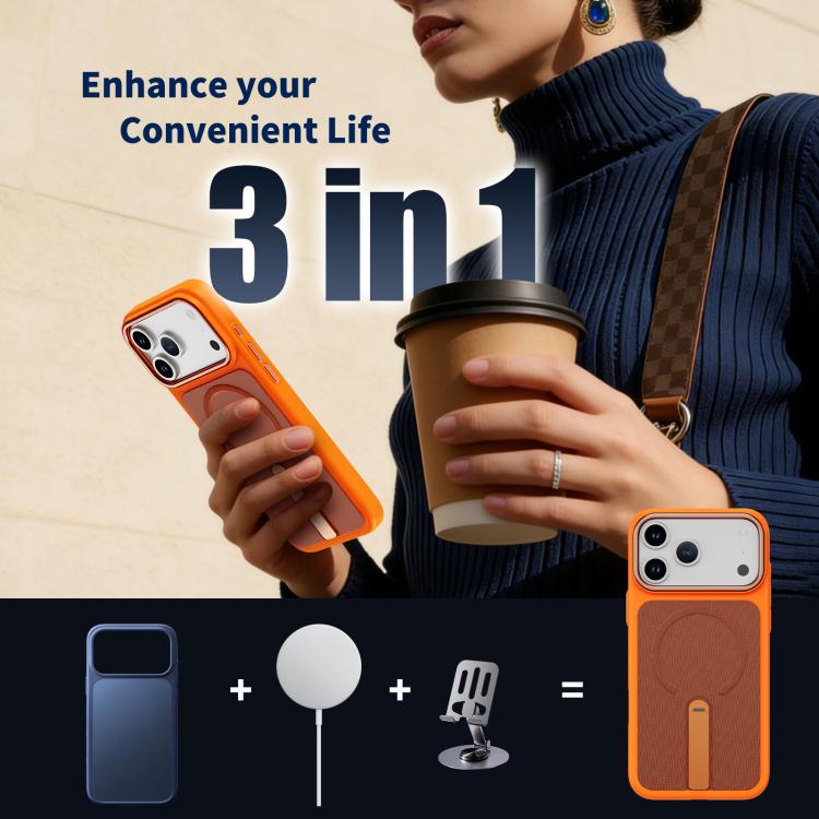 For iPhone 17e / 16e Tech Fabric Rotating Stand Magnetic Phone Case