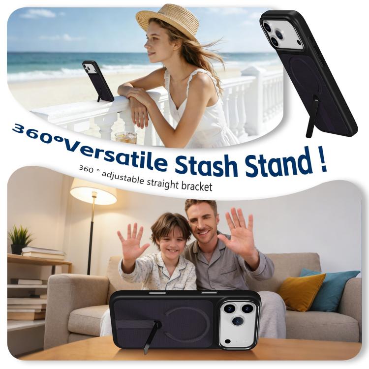 For iPhone 17e / 16e Tech Fabric Rotating Stand Magnetic Phone Case