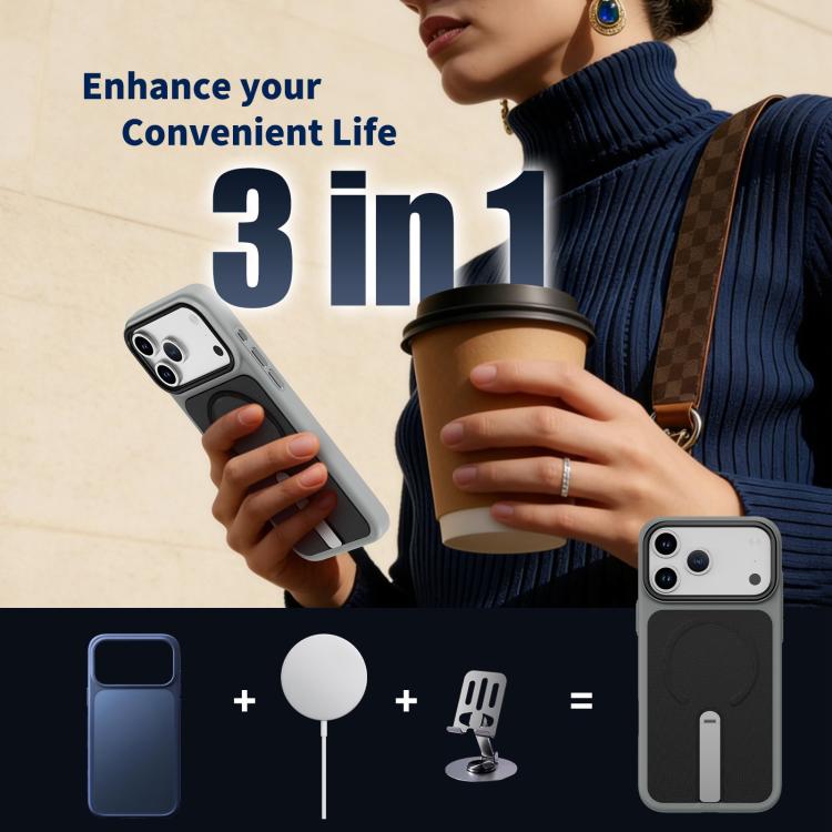 For iPhone 17e / 16e Tech Fabric Rotating Stand Magnetic Phone Case