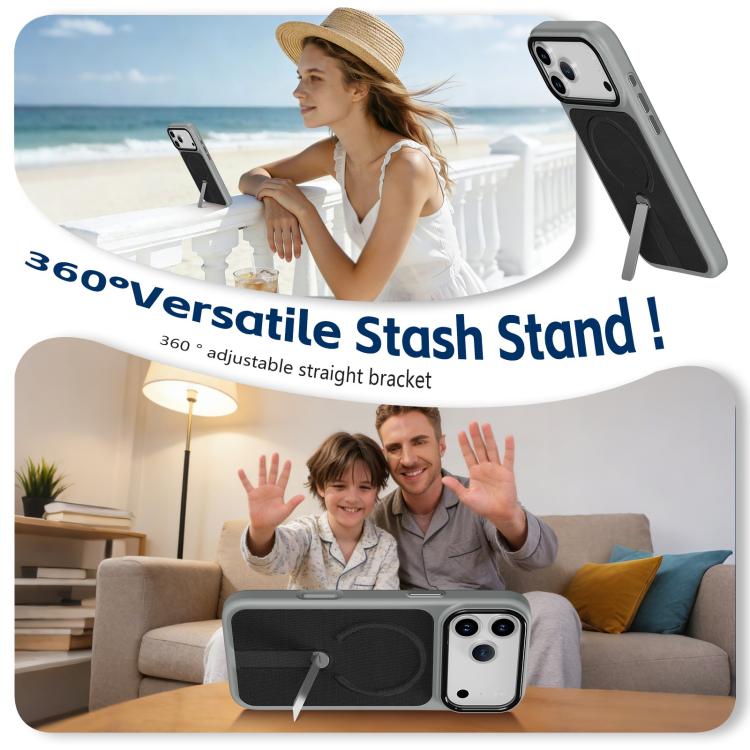 For iPhone 17 Tech Fabric Rotating Stand Magnetic Phone Case