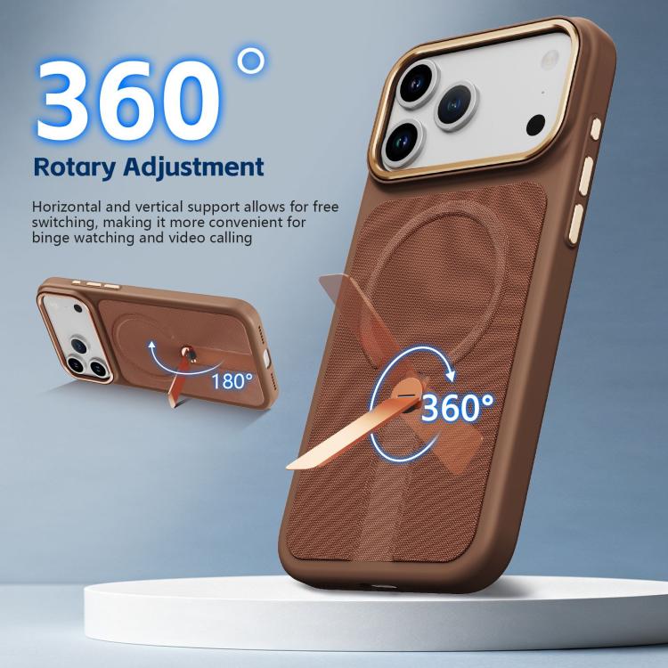 For iPhone 16 Pro Tech Fabric Rotating Stand Magnetic Phone Case