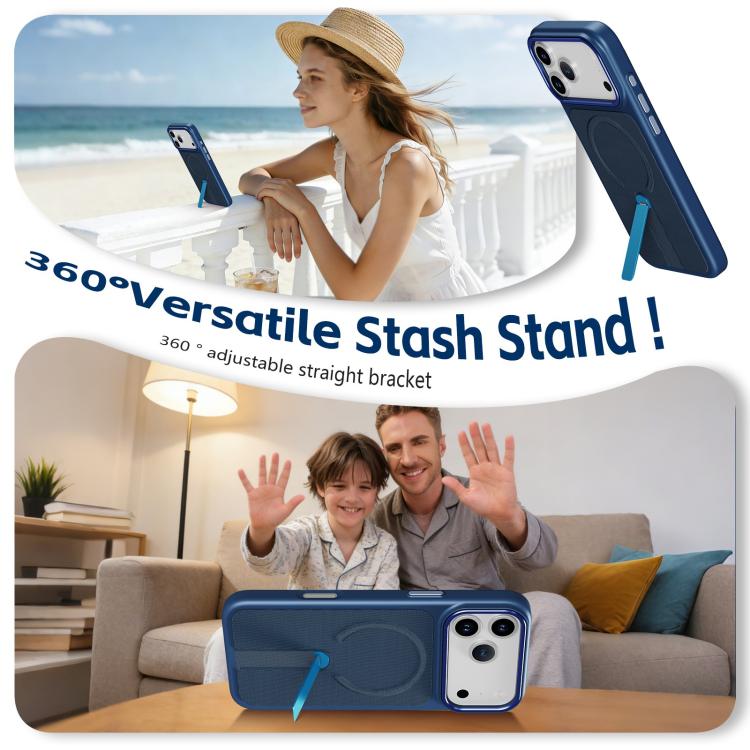 For iPhone 15 Pro Max Tech Fabric Rotating Stand Magnetic Phone Case