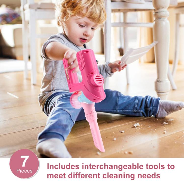 Children Pretend Play Electric Simulation Sound and Light Vacuum Cleaner with Base - Pink
