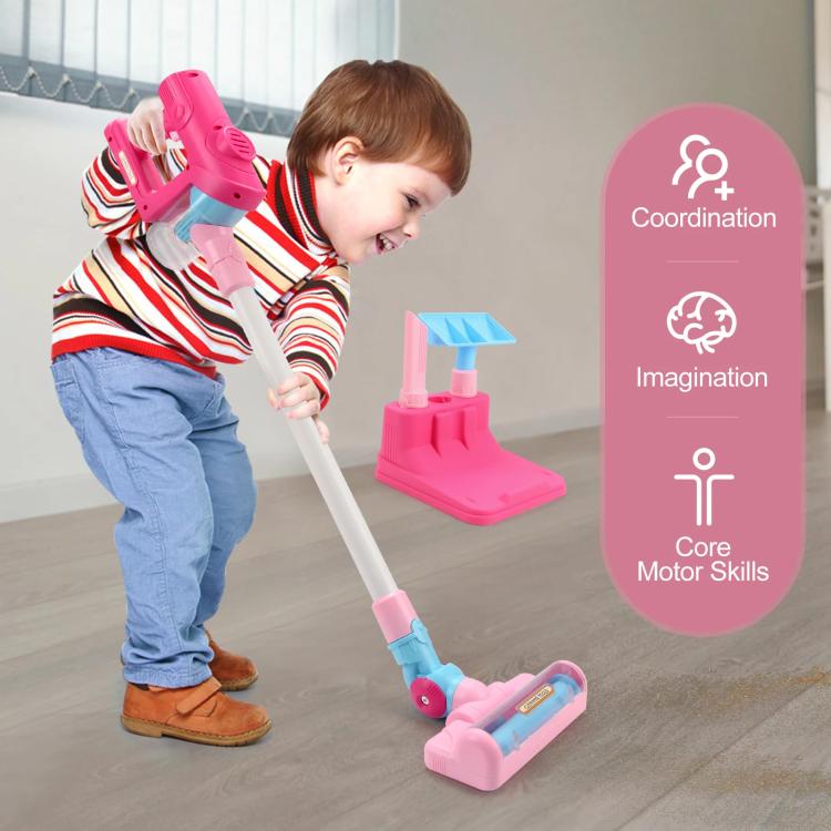 Children Pretend Play Electric Simulation Sound and Light Vacuum Cleaner with Base - Pink