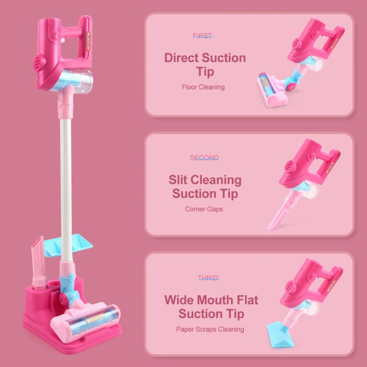 Children Pretend Play Electric Simulation Sound and Light Vacuum Cleaner with Base - Pink