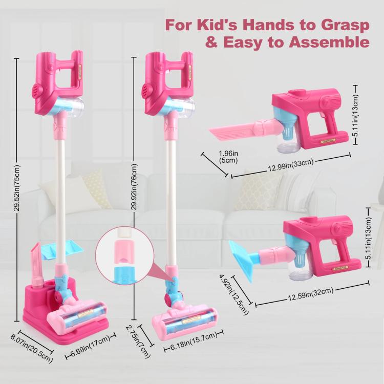 Children Pretend Play Electric Simulation Sound and Light Vacuum Cleaner with Base - Pink