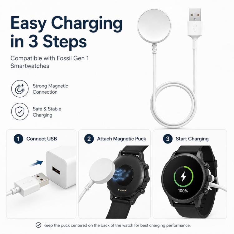 For Fossil Gen 1 xDfind USB Magnetic Watch Charger, Length: 1m - White