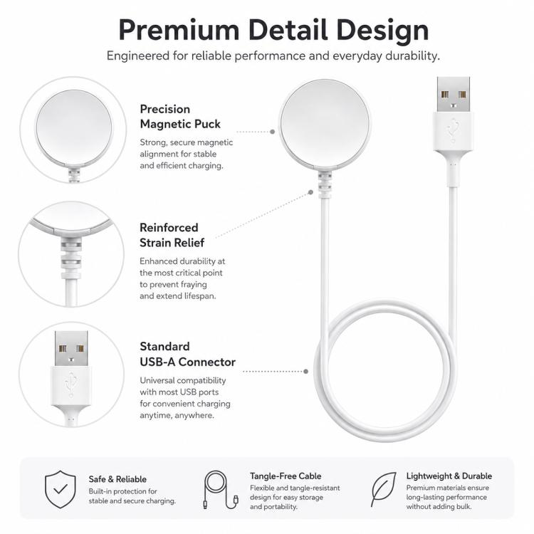 For Fossil Gen 1 xDfind USB Magnetic Watch Charger, Length: 1m - White