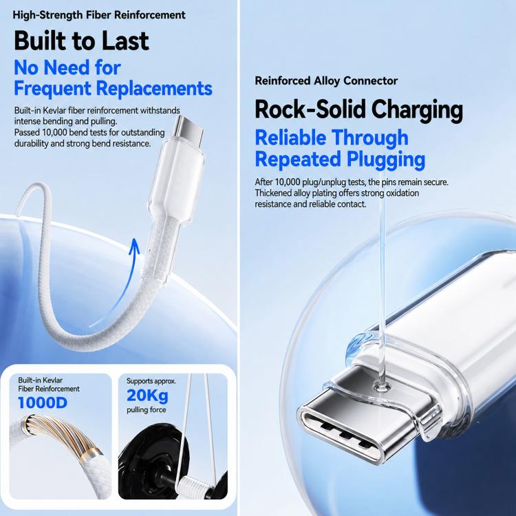 ABEEL A62 PD60W USB-C/Type-C to USB-C/Type-C Fast Charging Braided Data Cable Length: 1m White