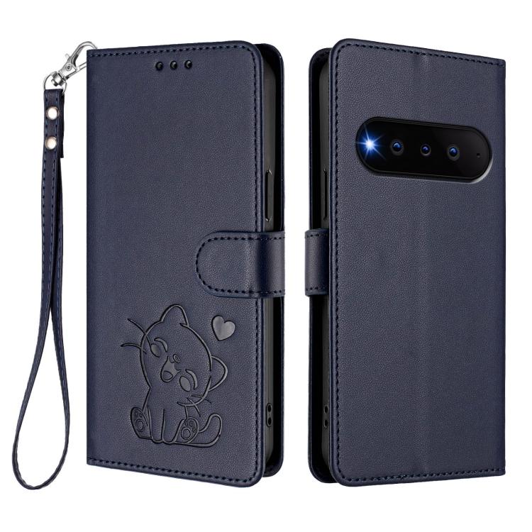 For Natural AI Phone 5G Embossed Heart Cat Leather Phone Case with Hand Strap