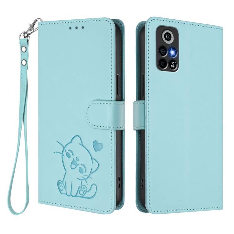 For Orbic Trophy 5G Verizon Embossed Heart Cat Leather Phone Case with Hand Strap