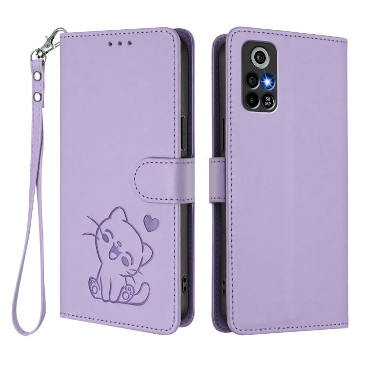 For Orbic Trophy 5G Verizon Embossed Heart Cat Leather Phone Case with Hand Strap