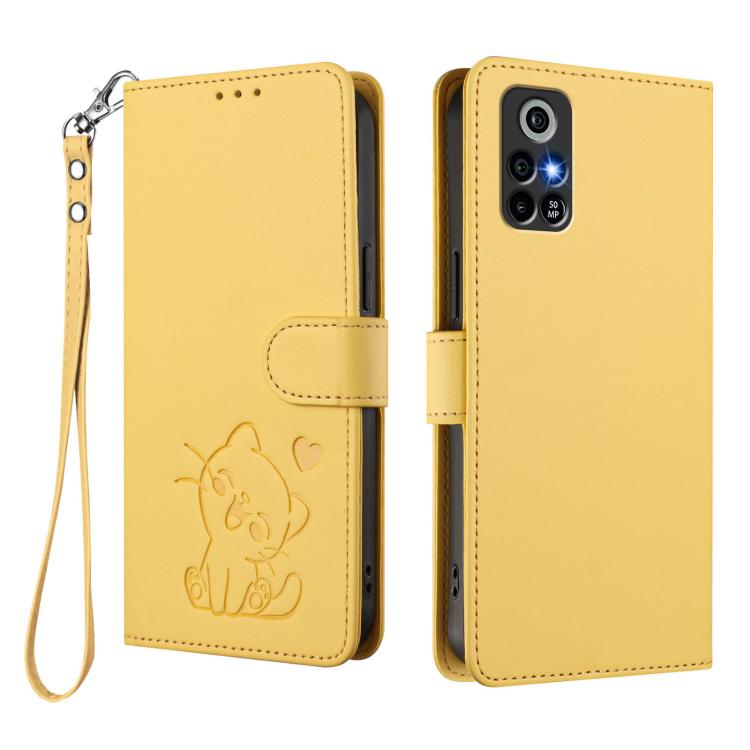 For Orbic Trophy 5G Verizon Embossed Heart Cat Leather Phone Case with Hand Strap