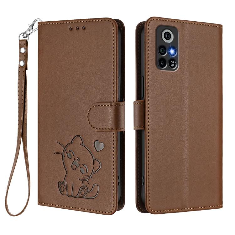 For Orbic Trophy 5G Verizon Embossed Heart Cat Leather Phone Case with Hand Strap