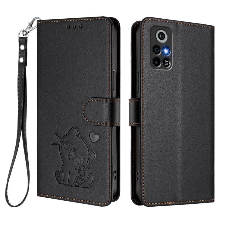 For Orbic Trophy 5G Verizon Embossed Heart Cat Leather Phone Case with Hand Strap