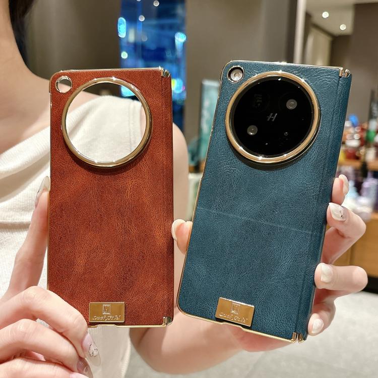 For OPPO Find N6 5G Electroplate Dual Axis Crazy Horse Texture PU Phone Case
