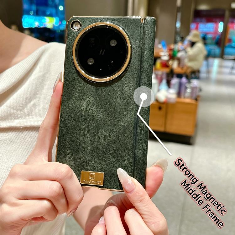 For OPPO Find N6 5G Electroplate Dual Axis Crazy Horse Texture PU Phone Case