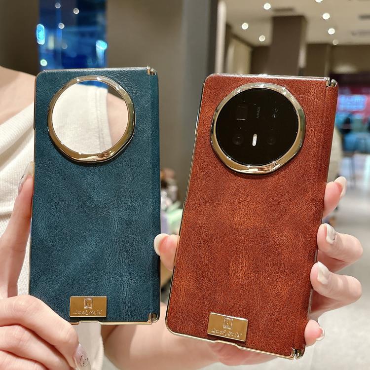 For Honor Magic V6 Electroplate Dual Axis Crazy Horse Texture PU Phone Case