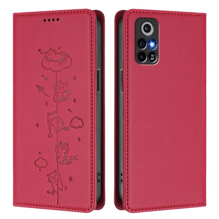 For Orbic Trophy 5G Verizon Cute Cats Embossed Magnetic RFID Vegan Leather Phone Case