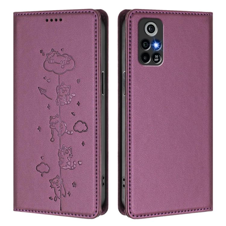 For Orbic Trophy 5G Verizon Cute Cats Embossed Magnetic RFID Vegan Leather Phone Case