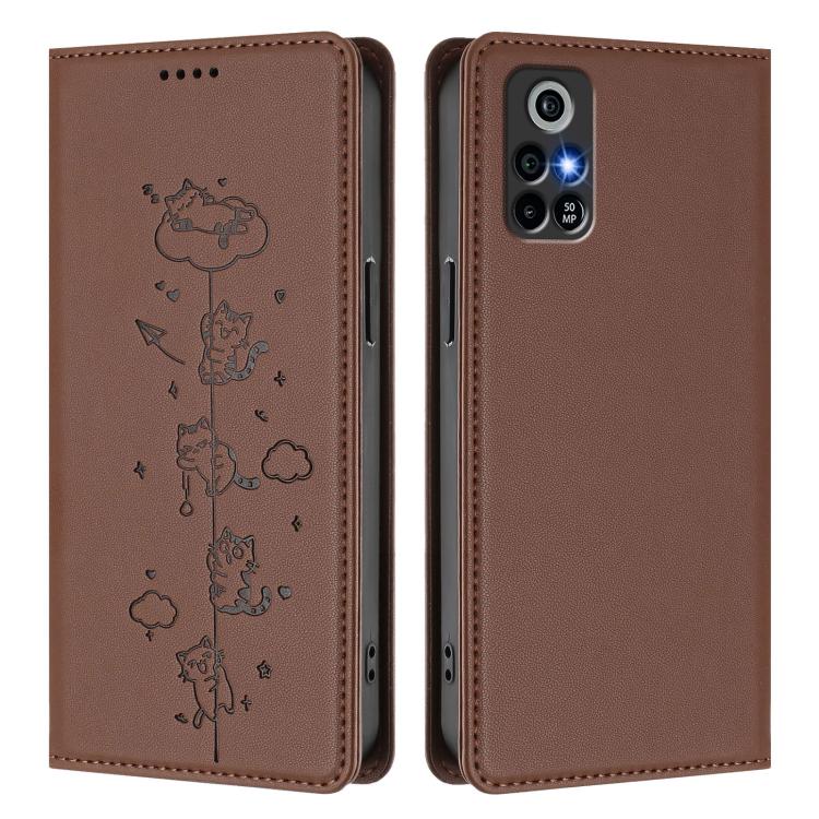 For Orbic Trophy 5G Verizon Cute Cats Embossed Magnetic RFID Vegan Leather Phone Case