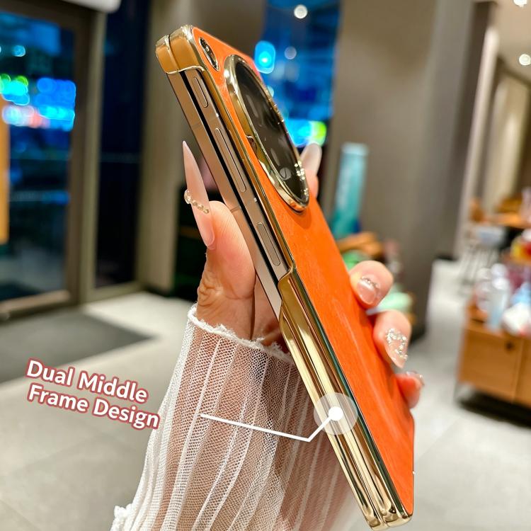 For OPPO Find N6 5G Electroplate Dual Axis Silk Texture PU Phone Case