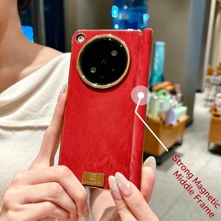 For OPPO Find N6 5G Electroplate Dual Axis Silk Texture PU Phone Case