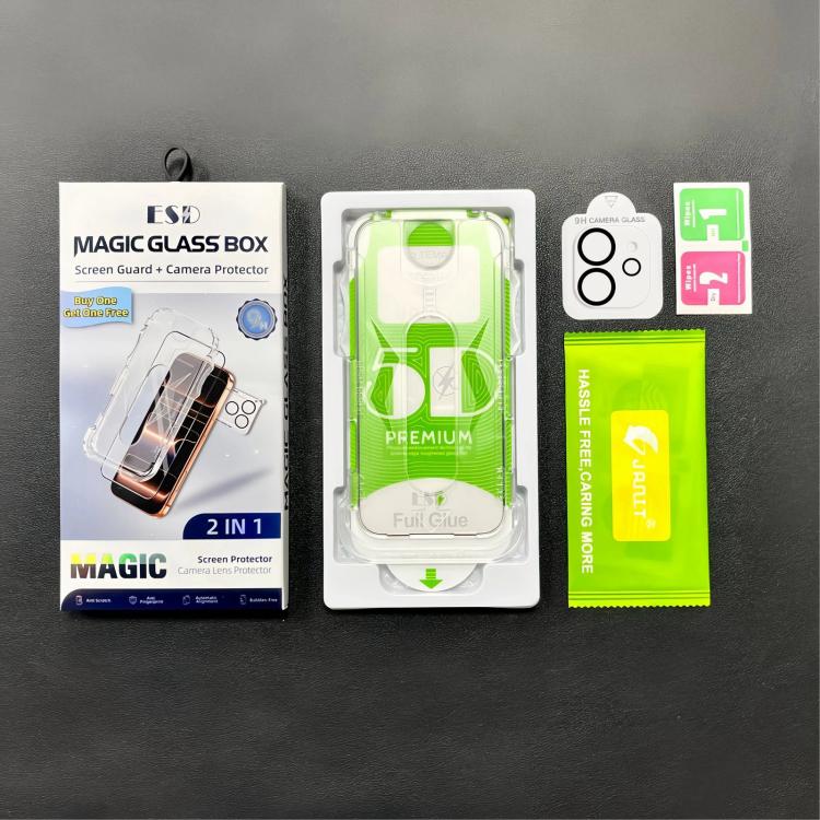 For iPhone 11 10pcs 5D Curved Easy Install Dust-proof Box HD Tempered Glass Film with Lens Film
