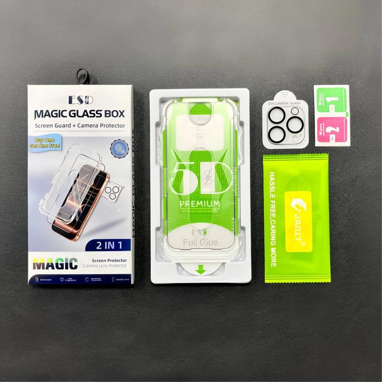 For iPhone 14 Pro 10pcs 5D Curved Easy Install Dust-proof Box HD Tempered Glass Film with Lens Film