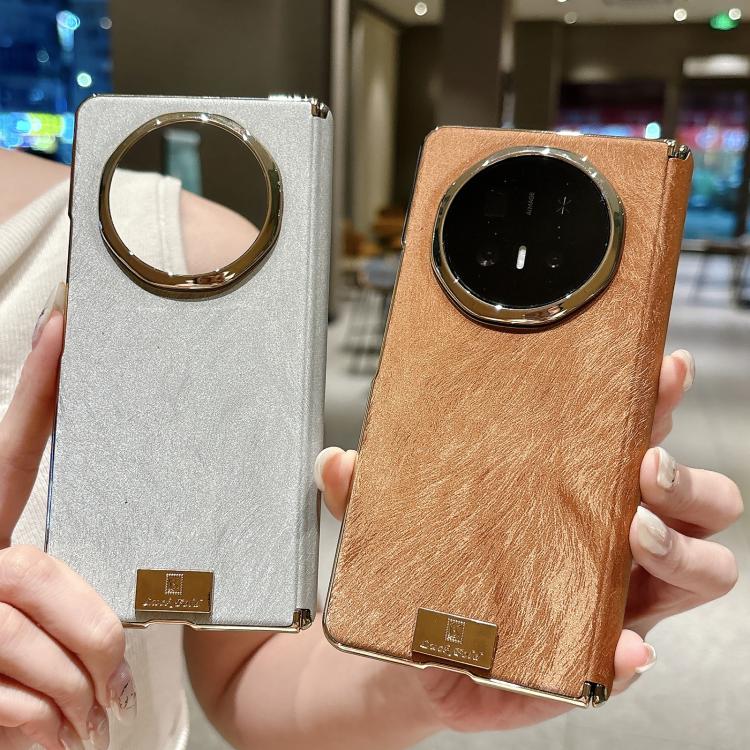 For Honor Magic V6 Electroplate Dual Axis Silk Texture PU Phone Case