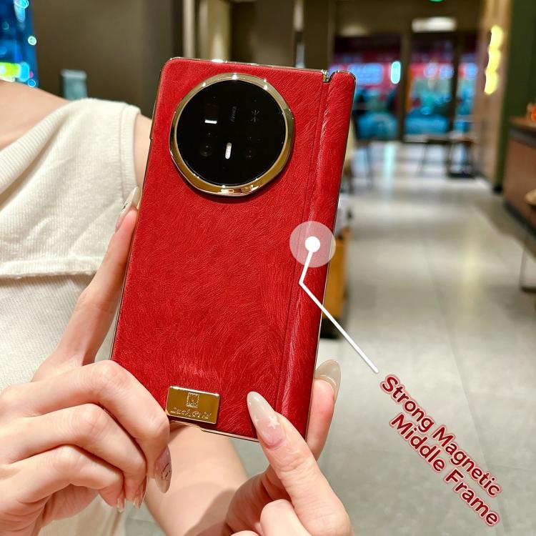 For Honor Magic V6 Electroplate Dual Axis Silk Texture PU Phone Case