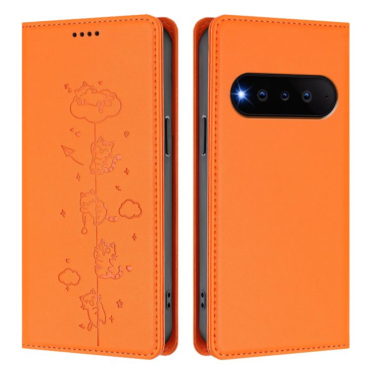 For Natural AI Phone 5G Cute Cats Embossed Magnetic RFID Vegan Leather Phone Case