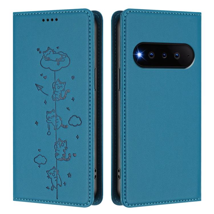 For Natural AI Phone 5G Cute Cats Embossed Magnetic RFID Vegan Leather Phone Case