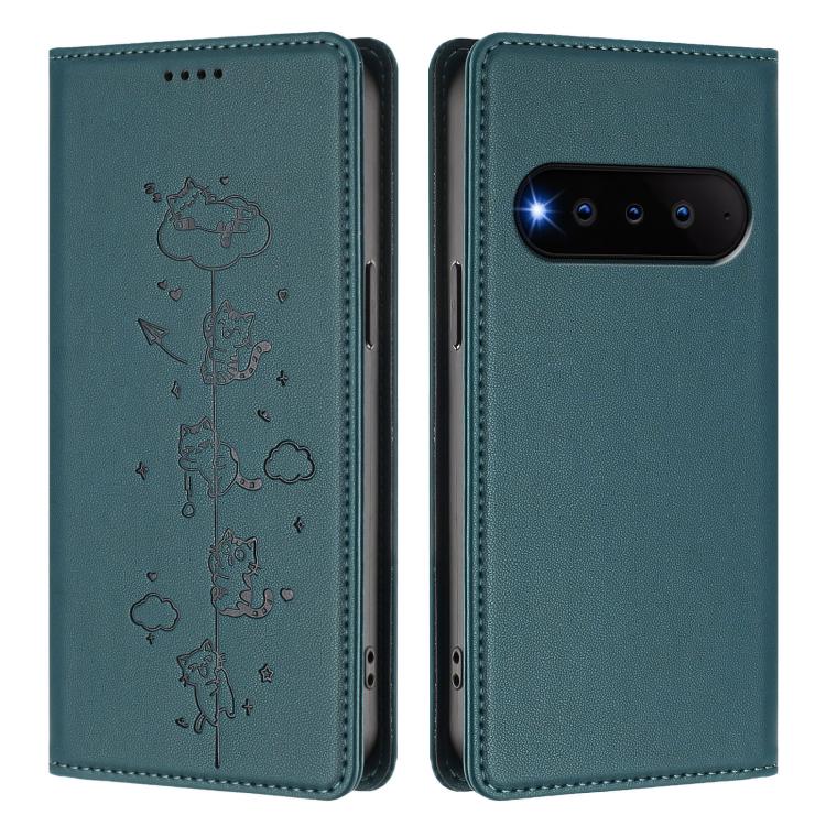 For Natural AI Phone 5G Cute Cats Embossed Magnetic RFID Vegan Leather Phone Case