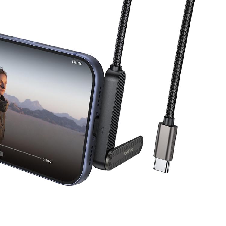 Borofone BX125 Type-C to Type-C Phone Holder 60W Elbow Fast Charging Data Cable, Length: 1m - Black
