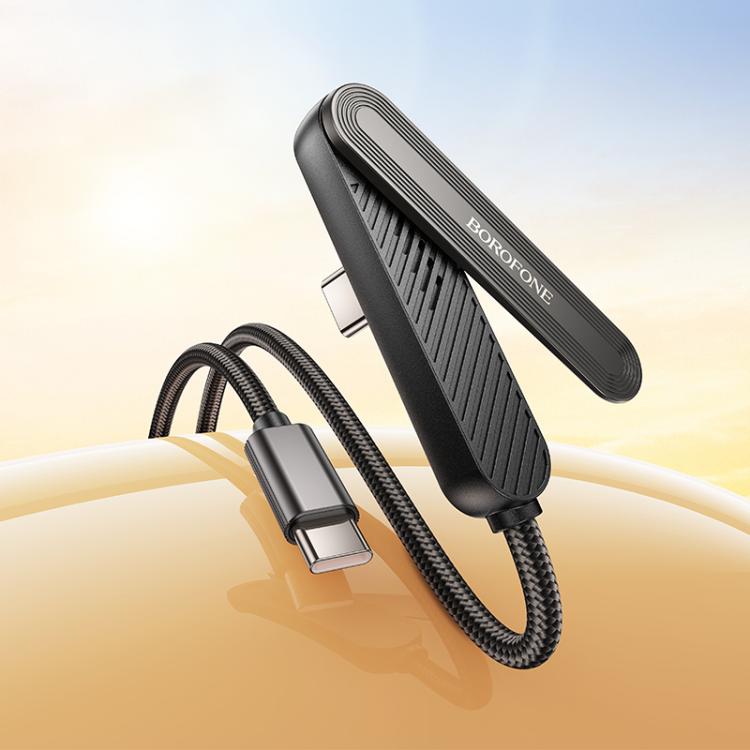 Borofone BX125 Type-C to Type-C Phone Holder 60W Elbow Fast Charging Data Cable, Length: 1m - Black